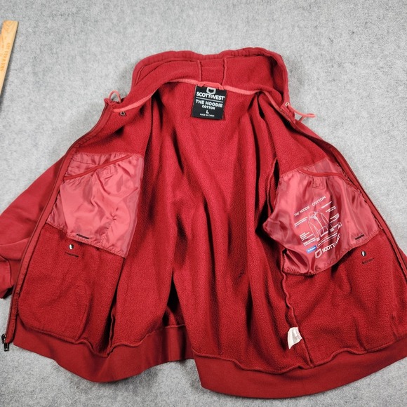 Scottevest The Cotton Hoodie Mens L Red Sweatshirt Full Zip Hidden Pockets - Picture 6 of 13